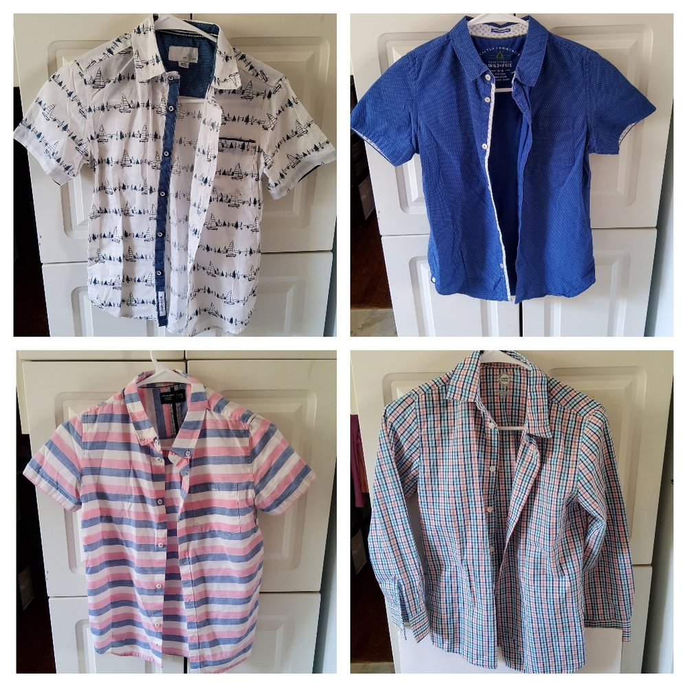3 Short 1 Long Sleeve Boys Casual + Button Shirts (Sizes  8 - 12)